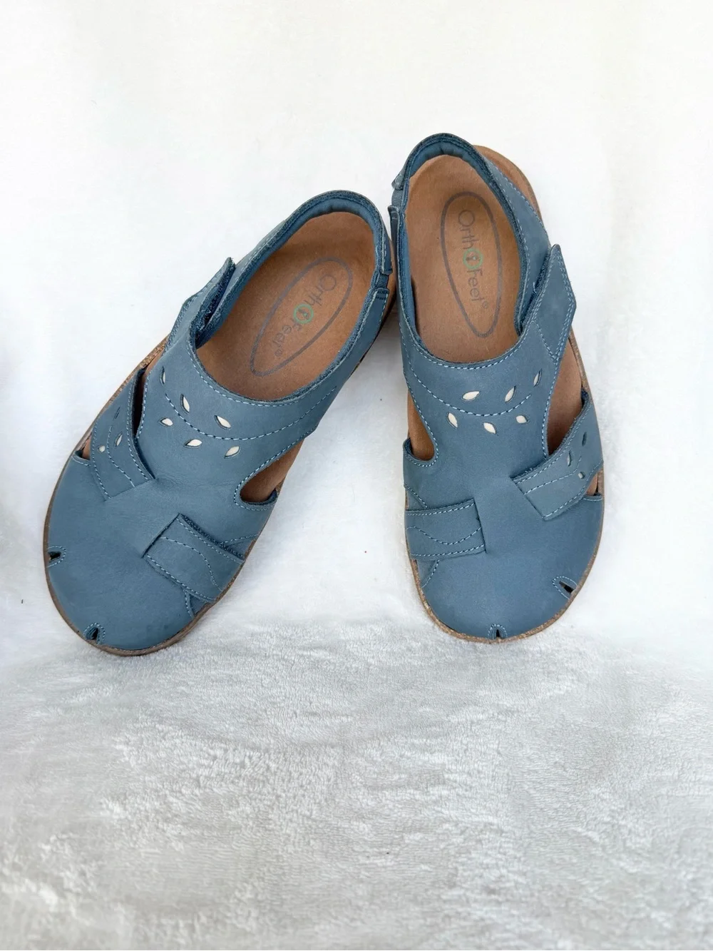 Orthofeet Women's Blue Leather Comfort Sandals Size 6 EUC